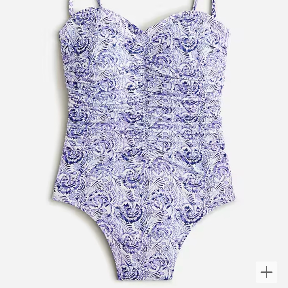 J. Crew Ruched sweetheart one-piece in dandelion swirl swim NWT